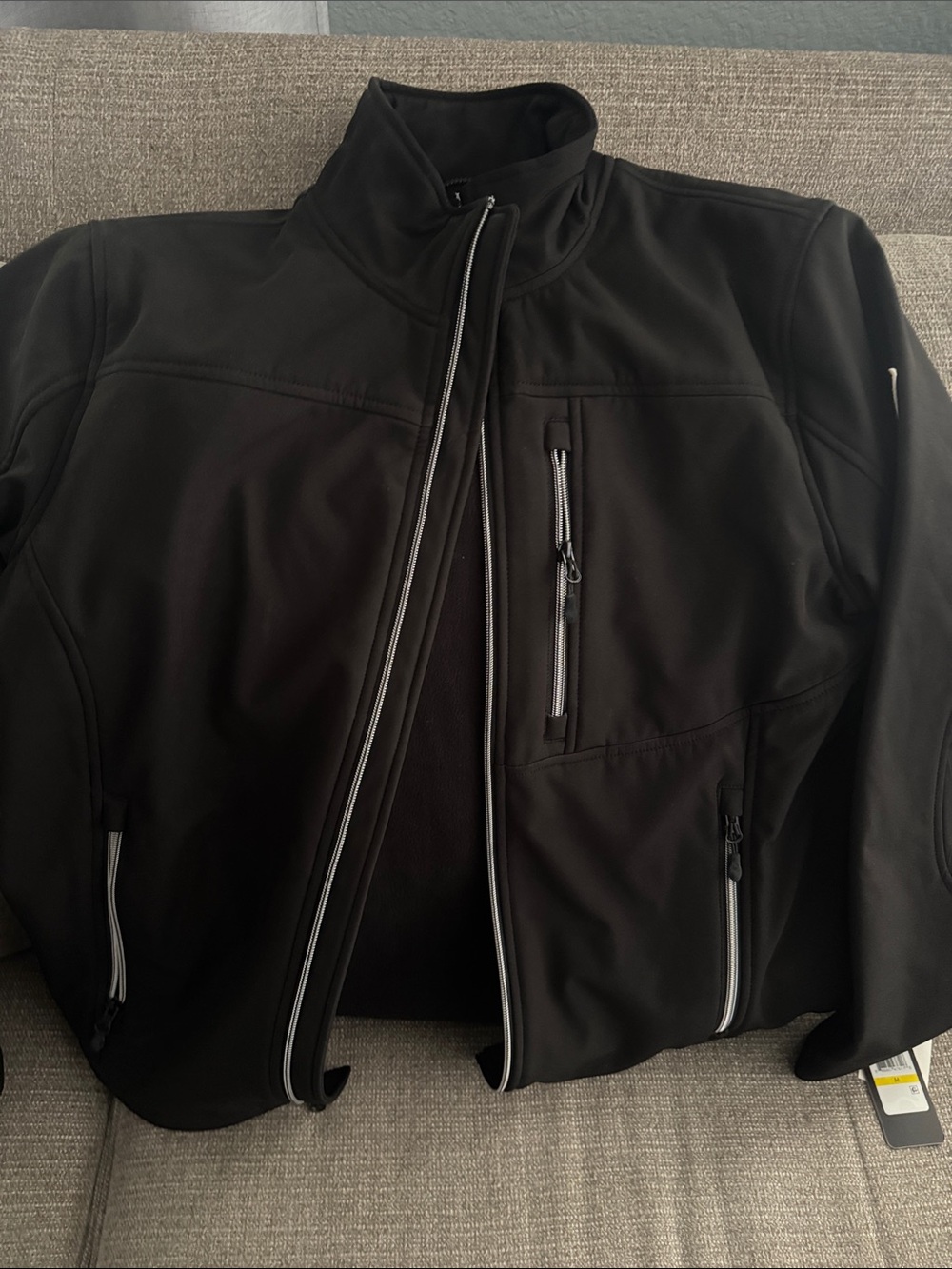 Guess Men's Black Windbreaker with Contrast Reflective Zippers